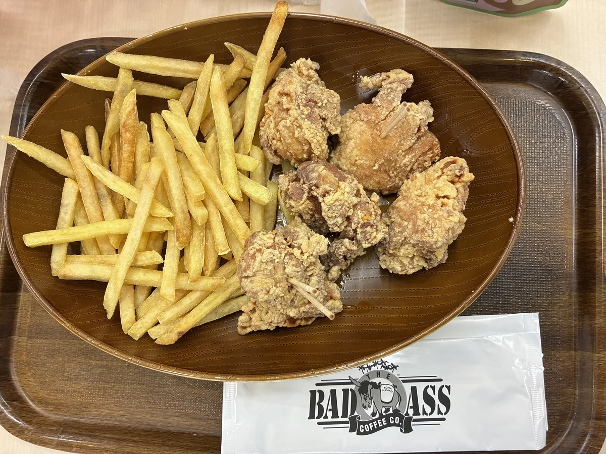 フードコーナーで食べたチキンとポテト