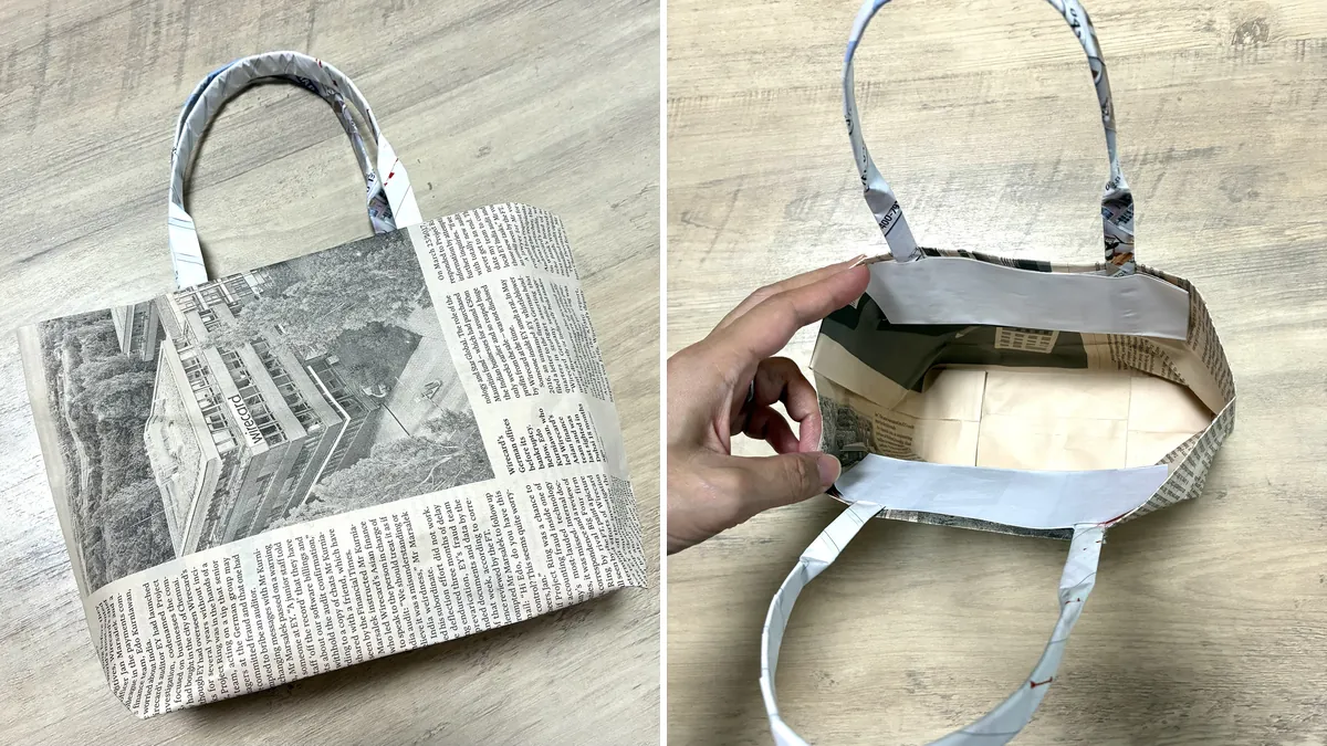 新聞紙で作られた紙のカバン