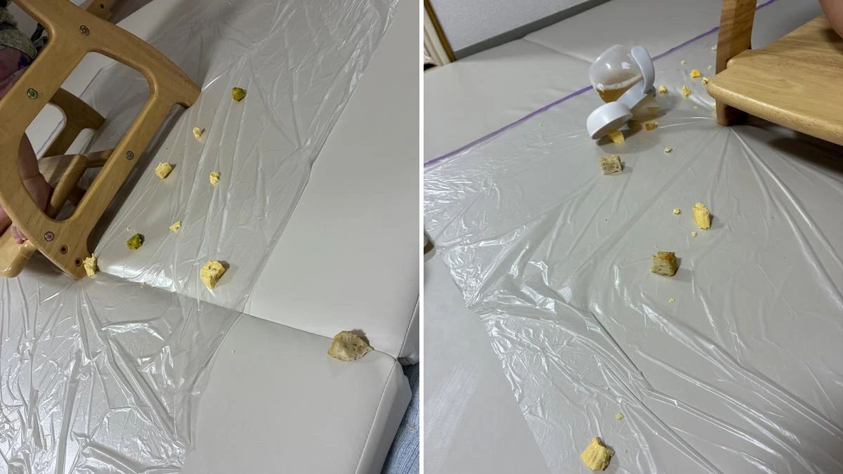 フィルムの上に落ちた食べ物とマグ
