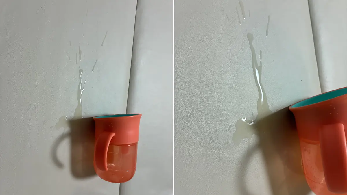 落としたミラクルカップから漏れたお茶